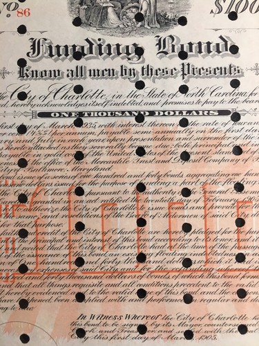 1905 City Of Charlotte, NC Funding $1000 Bond Signed By Mayor! Ready To Frame - Picture 3 of 9
