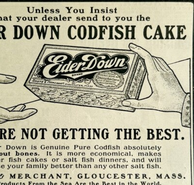 1904 Eider Down Codfish Cake Advertisement Seafood Ephemera 4.75 x 3.75''