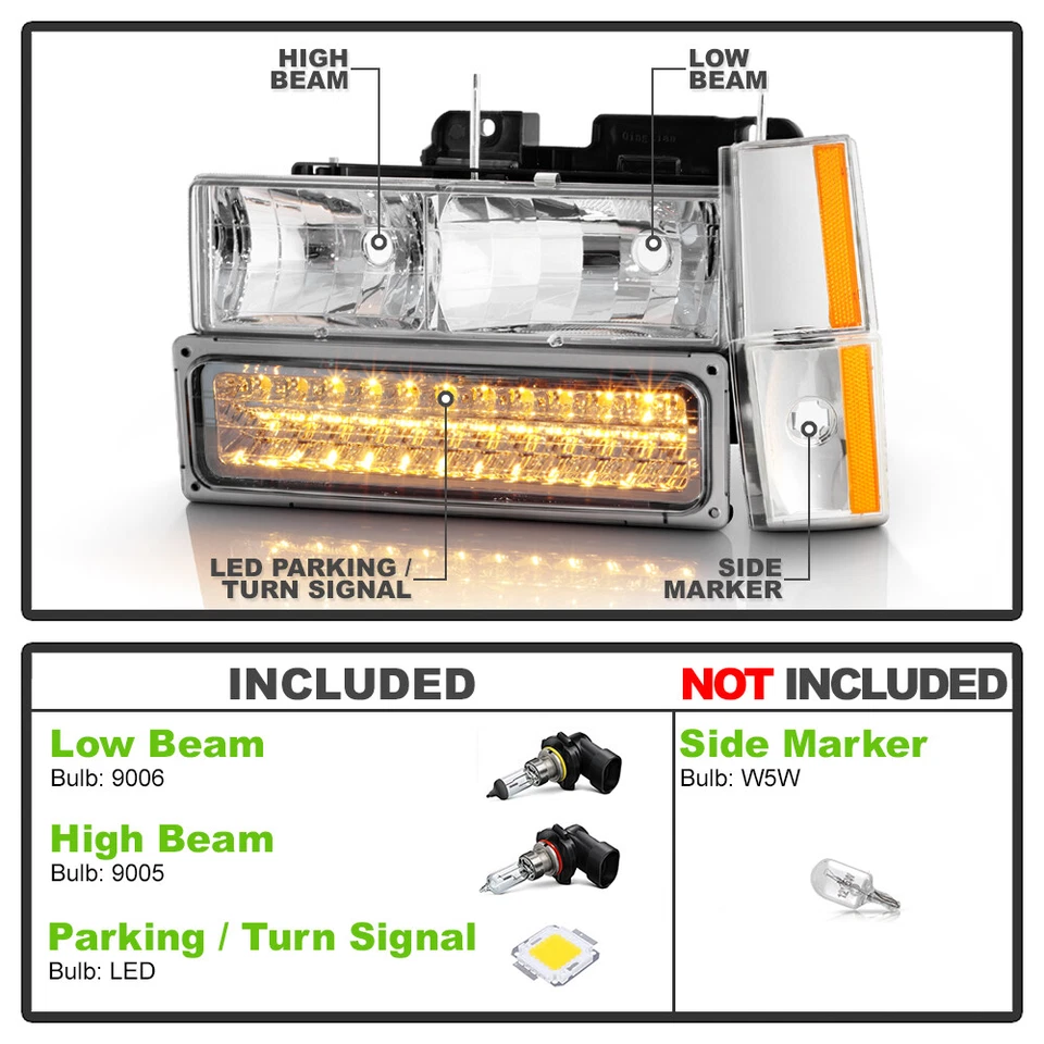 Chevy Silverado GMC Sierra Yukon C10 1988-1993 parachoques LED + lámpara de esquina + faros Foto 4 de 4