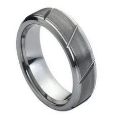 Tungsten Ring Band Multiple Diagonal Grooves Brushed For Men & Women