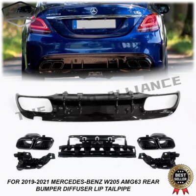 For 19 20 21 Mercedes-Benz W205 AMG63 Rear Bumper Diffuser Lip Tailpipe