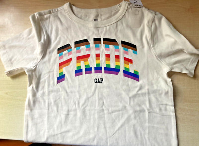 Brandneu mit Etikett New Gap Kinder weißes T-Shirt mit Stolz in Regenbogenfarbe - Größe S Alter 6-7