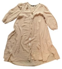 Mlle Gabrielle Shirt Dress Med Tan Button Front Sheer Modest