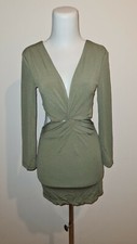 BNWT NAVY GREEN dress 8 haoduoyi stretch mini nightclub cocktail long sleeve V