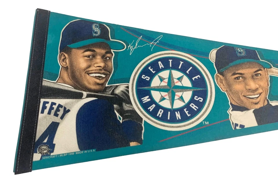 Auténtico banderín de 30" de los Seattle Mariners Ken Griffey Jr y Alex Rodríguez de los años 90 Foto 2 de 4