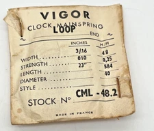 NOS Clock Mainspring CML-48.2,  3/16" x .010" x 23"  Loop End  (CM44)