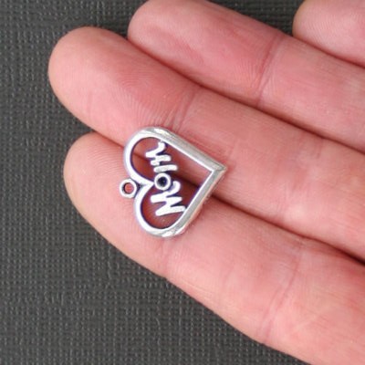 BULK 40 Mom Charms Antique Silver Tone Classic Heart Design - Main Image