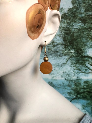 Light Brown or Dark Brown Round Wooden Bead Earrings. Gold or Silver. UK Made - Picture 10 of 23