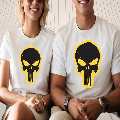 Yellow Skull T-Shirt – Biker Rider Graphic with Bold Minimalist Grunge Skull tee - Picture 9 of 20