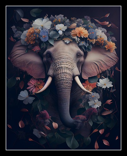 Floral Elephant Art Print Wall Hanging Animal Flowers Picture Photo Wildlife - Picture 4 of 5
