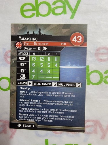 Axis Allies War at Sea Miniatures Japan CARD ONLY Yamashiro