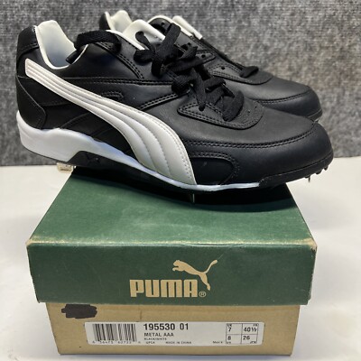 Men s VTG 90s Puma Metal AAA Baseball Cleats Size 8 Black And White original box