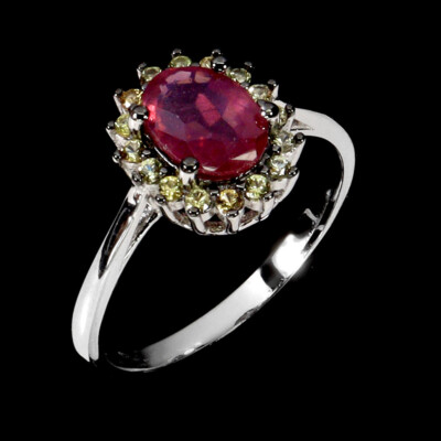 925 Sterling Silver Ring Oval Ruby 8x6mm Sapphire Natural Gemstone Jewelry Size