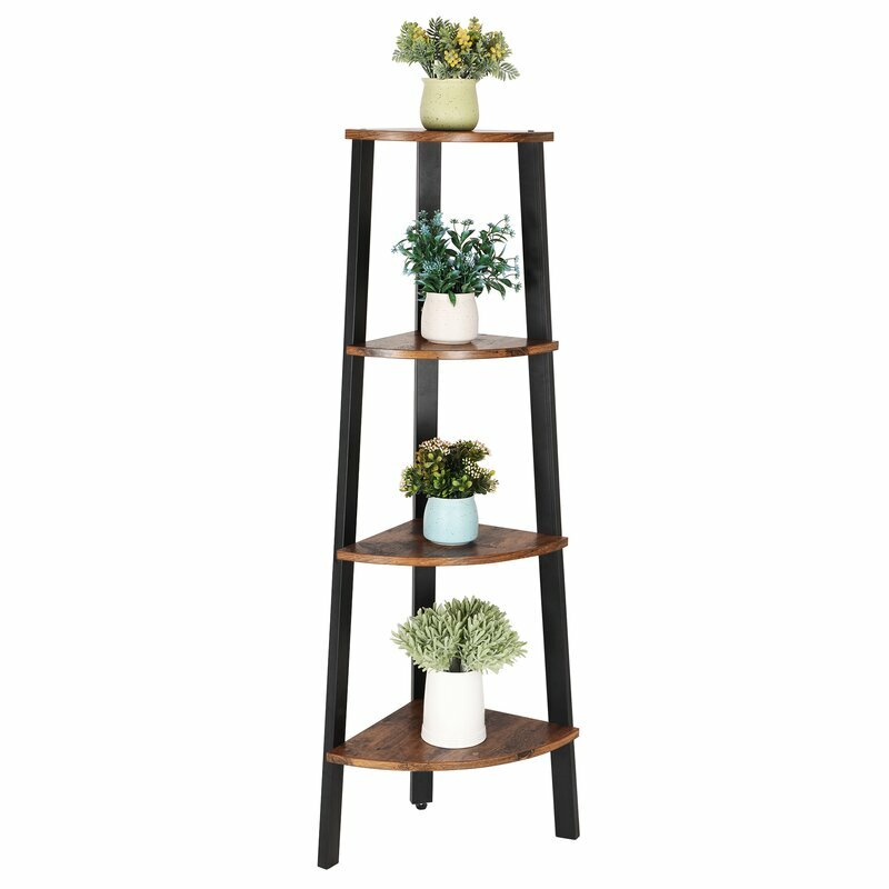 Rustic Brown Wooden 4 Tier Corner Bookcase Etagere Curio Shelves Storage Decor