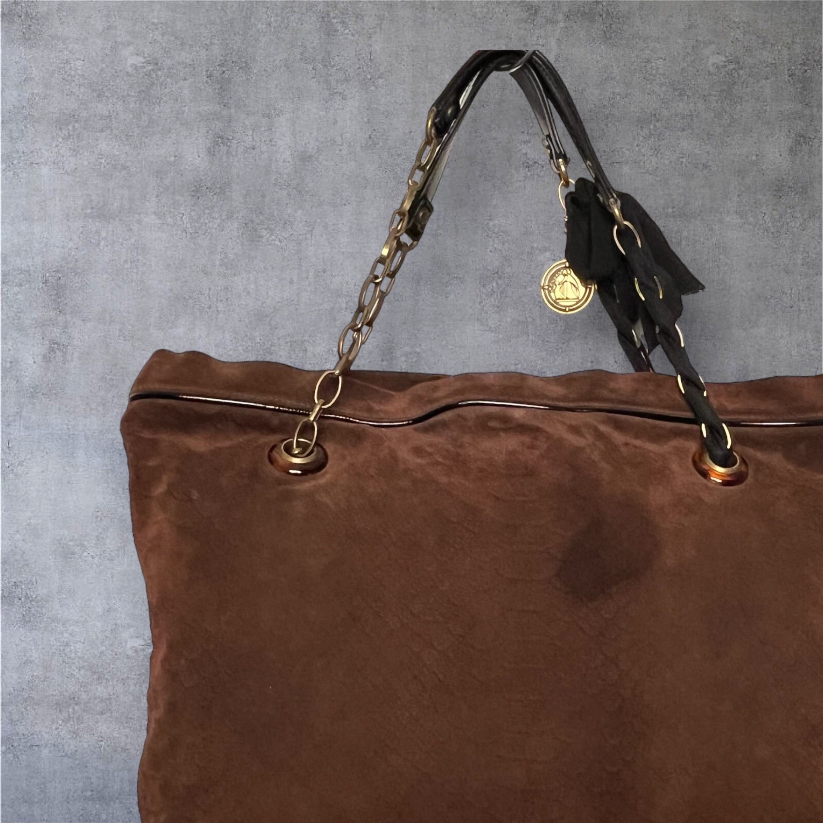 LANVIN "Amalia" Python Print Brown Suede Bucket S… - image 9