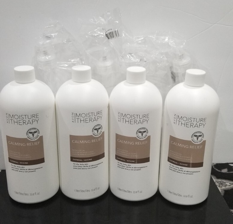Lot Of 4 Moisture Therapy Bonus-Size Calming Relief Body Lotion 33.8fl oz & Pump