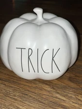 HALLOWEEN NEW RAE DUNN SMALL TRICK PUMPKIN WHITE CERAMIC DECOR 2020 HTF
