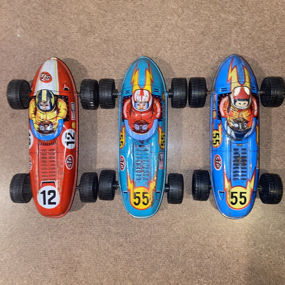 Vintage Tin LITHO Lot of 3 - Indy Style Race Cars Japan
