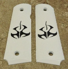 1911 Grips - HITMAN - WHITE/BLACK - .45, AMBI CUT, FULL SIZE, CUSTOM