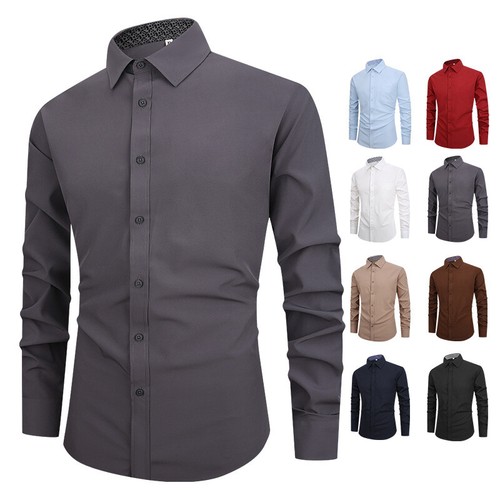 Mens Dress Shirts Formal Business Long Sleeves 4 Sided Elastic Casual Shirts Top - Bild 1 von 21