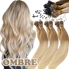 Nano Rings Beads Tip Real Remy 100 Human Hair Extensions Full Head 150g Ombre