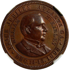 Atlanta Georgia 1898 William McKinley Peace Jubilee Token NGC MS 64 BN (41-19)
