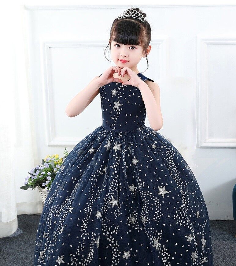 Kids Pageant Dresses Ball Gown Beaded One Shoulder Handmade Pleated Blue  Organza Prom Gown Flower Girls Dress for Wedding Party - AliExpress