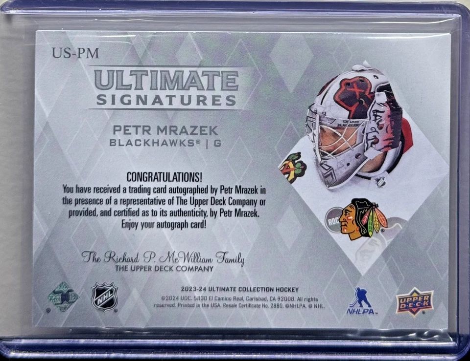 2023-24 Upper Deck Ultimate Petr Mrazek Ultimate Signature Auto - Image 2 of 2