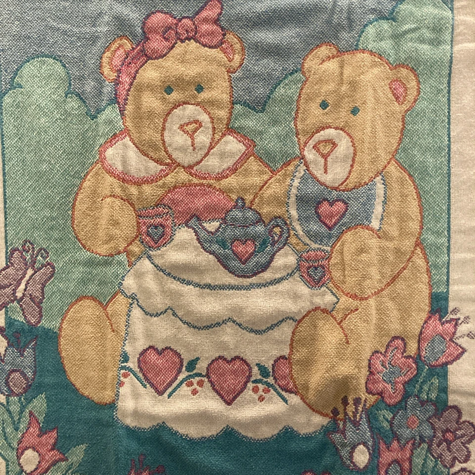 Tea Party Bear Picnic Blanket 45in Length 32in W added Bag - Image 3 of 4