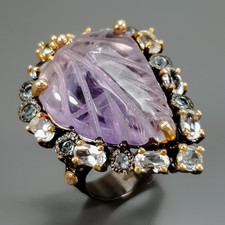 Handmade 28ct Natural Amethyst Ring 925 Sterling Silver Size 8 /R435005