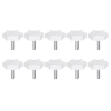 10pcs Star Knob M6 x 16mm Thread 32mm 6-Point Head Stud Hand Clamping Knob White