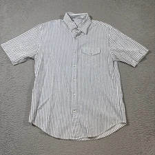 Criquet Pearl Snap Men’s M Short Sleeve Shirt White Blue Stripes