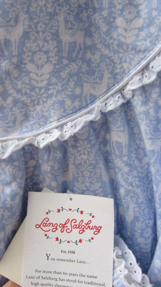 nwt Lanz of Salzburg womens 2x blue long flannel nightgown Woodland deer pockets - Image 4 of 4