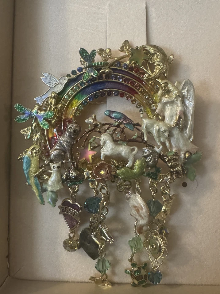 Kirks Folly Enamel Rainbow Bridge Best Friends Love Animal Dog Cat Bird Brooch - Image 4 of 4