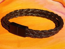 Mens / Ladies 10mm Dark Brown leather stainless steel bracelet - Lyme Bay Art