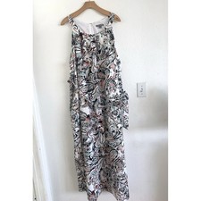 Jessica London Paisley Maxi Dress Size 28W Sleeveless Belted Halter Neck White