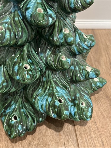 Vintage 1975 Atlantic Mold Ceramic Christmas Tree & Stand Green Teal - Picture 15 of 22