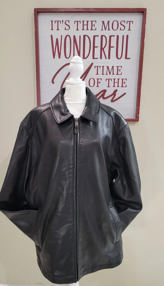 Dockers Men's Black Solid Soft Lamb Leather Jacket Classic Outerwear Zip - Image 3 of 4