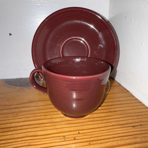 Fiesta Teacup and Saucer Set Cinnabar Maroon Retired Fiestaware | HLC Tea Cup