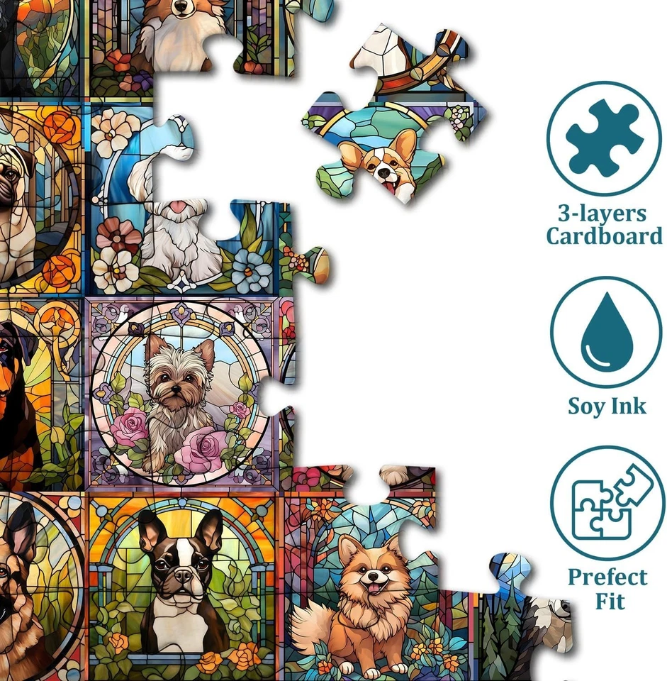 Stained Glass Puzzle, Dog Puzzles for Adults 1000 Pieces, Colorful Animal Puppy - Image 4 of 4