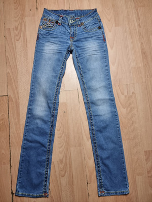 DESTROY DENIM DESIGNER UK 6 EU 34 DAMEN STRAIGHT BLUE TALL JEANS W 26 L 33