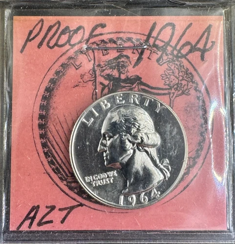1964 Proof Washington Quarter – 90% Silver – Brilliant Mirror Fields – Last Silv