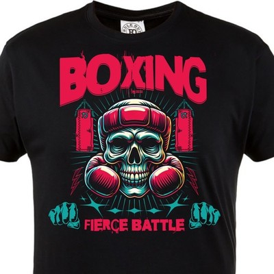 Boxing T Shirt Skull Fighter Fierce Battle Gym MMA Men Tee