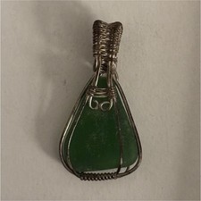 Green Teardrop Sea Glass Wire Wrapped Charm Pendant