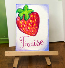 ACEO Original Strawberry Fruit Food Cute Cartoon Illustration Art Lukaxanderarts