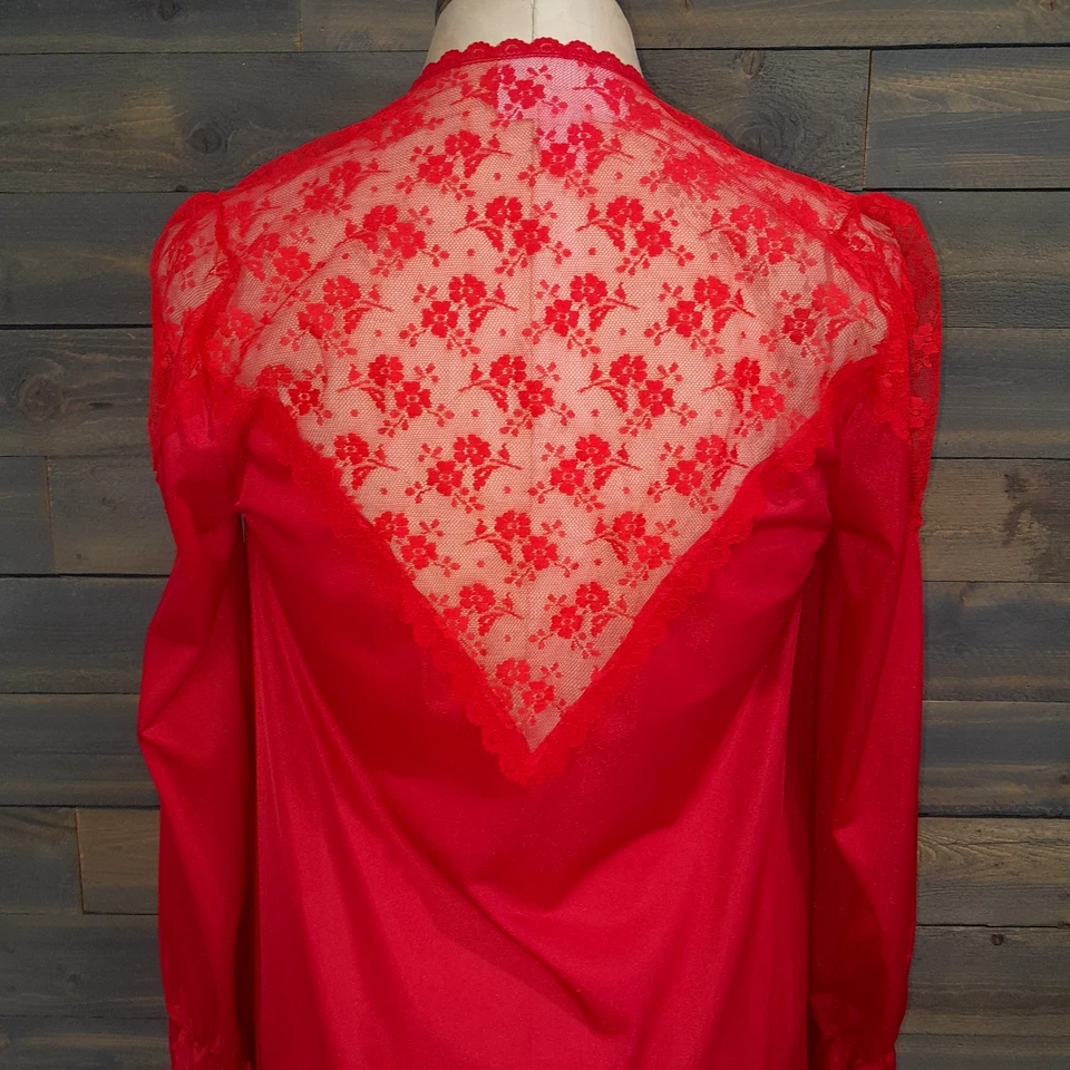 Undercover Wear Robe Womens M/L Petite Red Fly Away Nylon Lace Maxi Made USA Vtg - Image 4 of 4