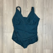 Lands End Women's V Neck One Piece Ruched Tummy Control Swimsuit Blue Size 26W