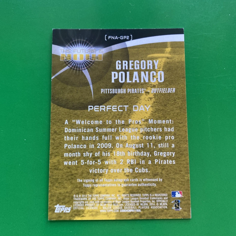 Gregory Polanco 2014 Topps The Future Is Now RC Auto Card #FNA-GP1 LTD #8/25 - Image 3 of 3