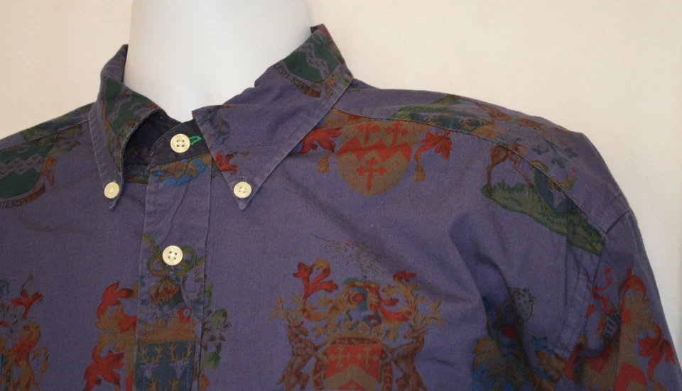 CAMISA POLO VINTAGE AÑOS 90 TOMMY HILFIGER MORADA ESTAMPADA POR TODAS PARTES ESCUDO CORONA L Grande Foto 3 de 4