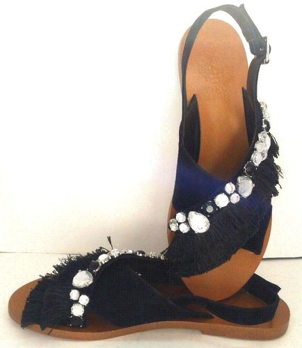 Vince Camuto Ampella Embellished Fringe Flat Sandals Black Size 7.5M - Picture 3 of 12